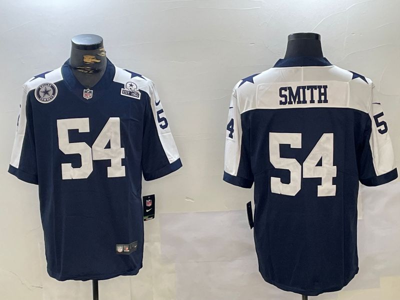 Men Dallas Cowboys #54 Smith Blue 2024 Nike Vapor Limited NFL Jersey style 3